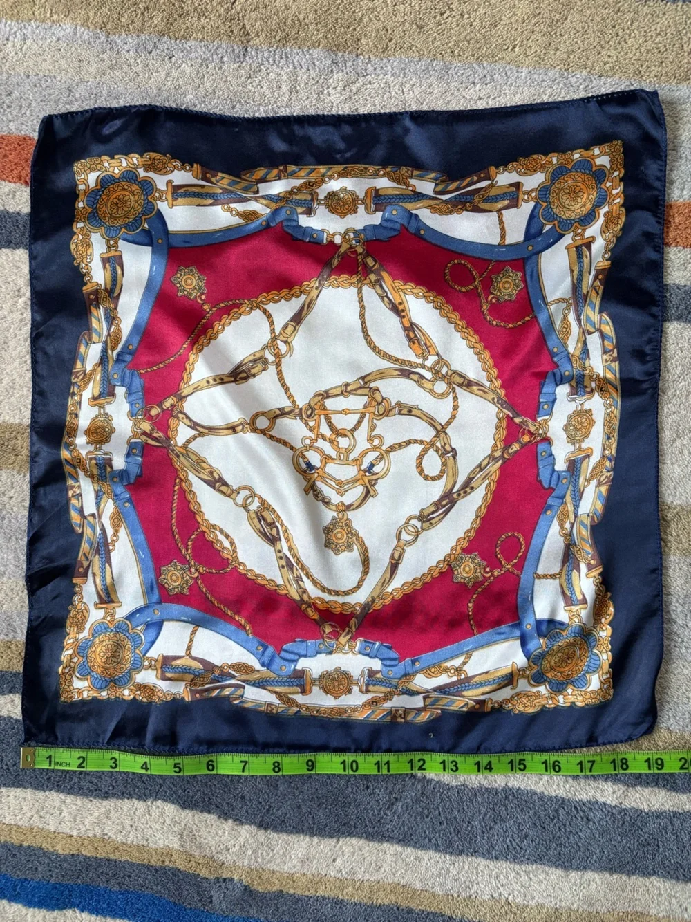 Navy, Burgundy‎ & White Chain-Print 19” Square Scarf